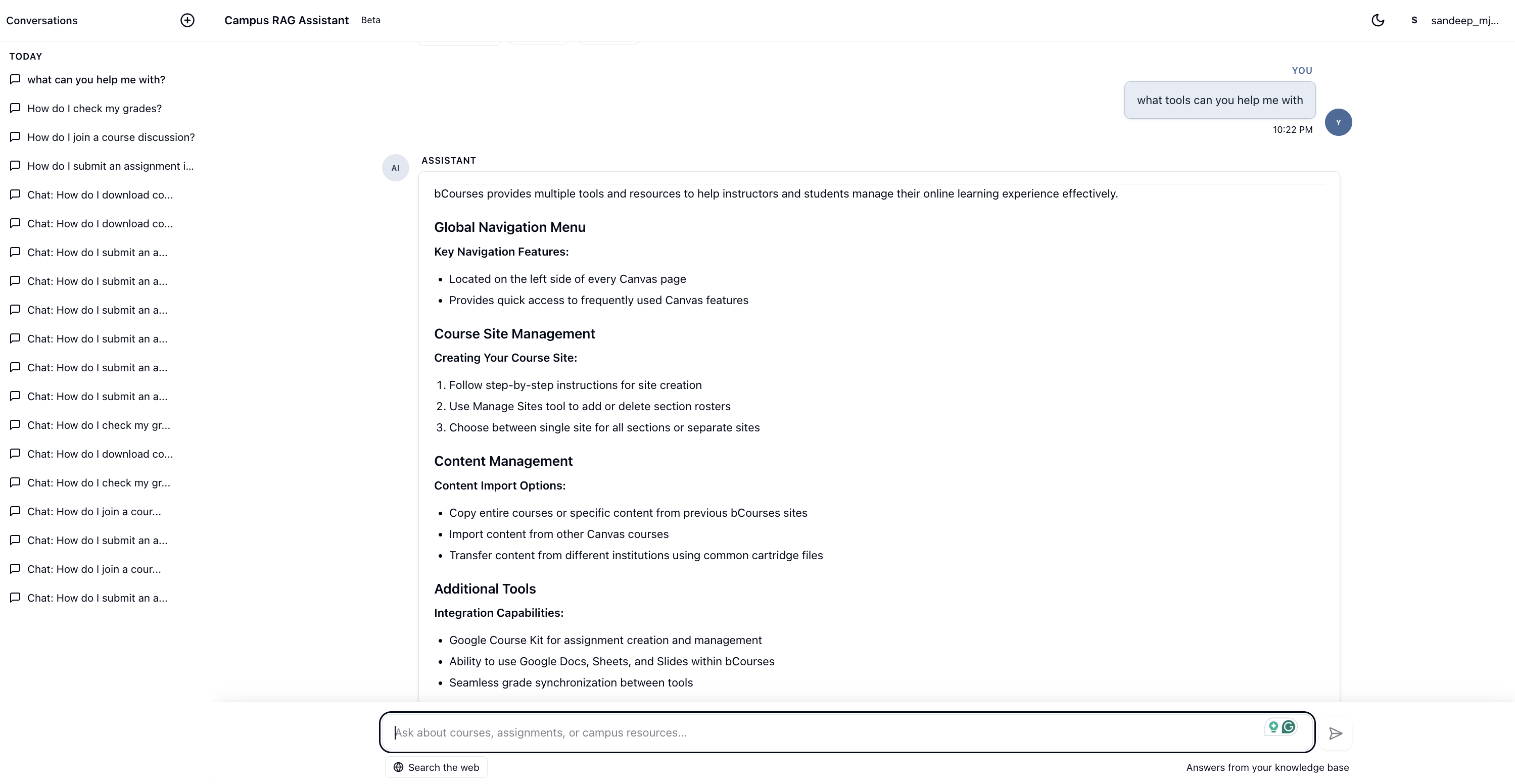Structured KB answer with session history