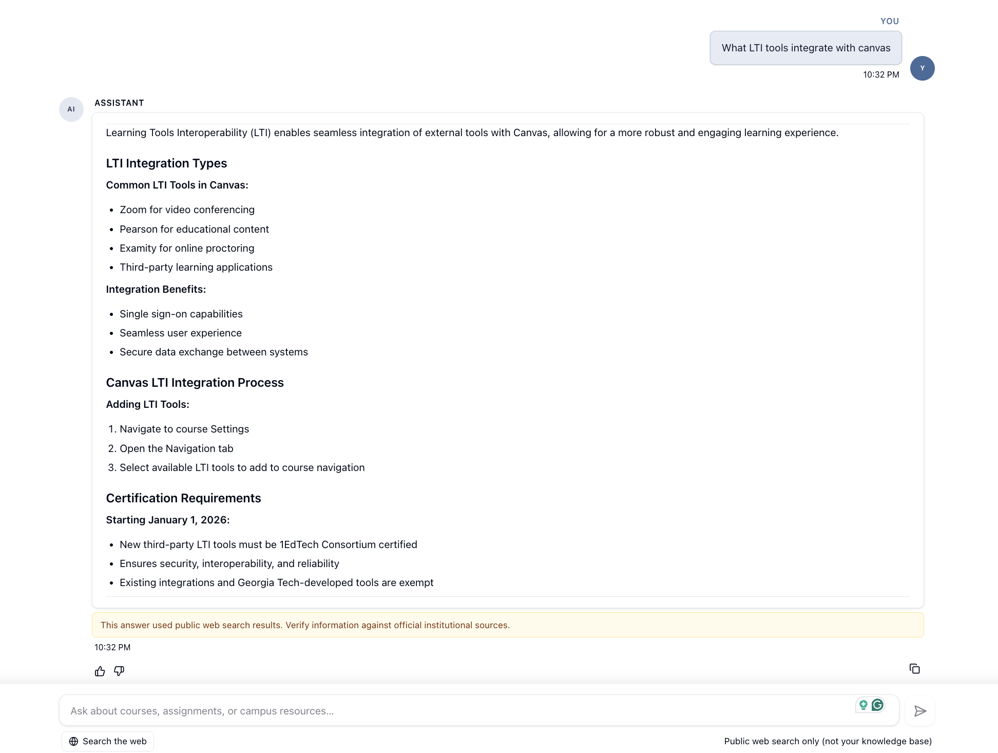 Web mode answer with disclaimer banner