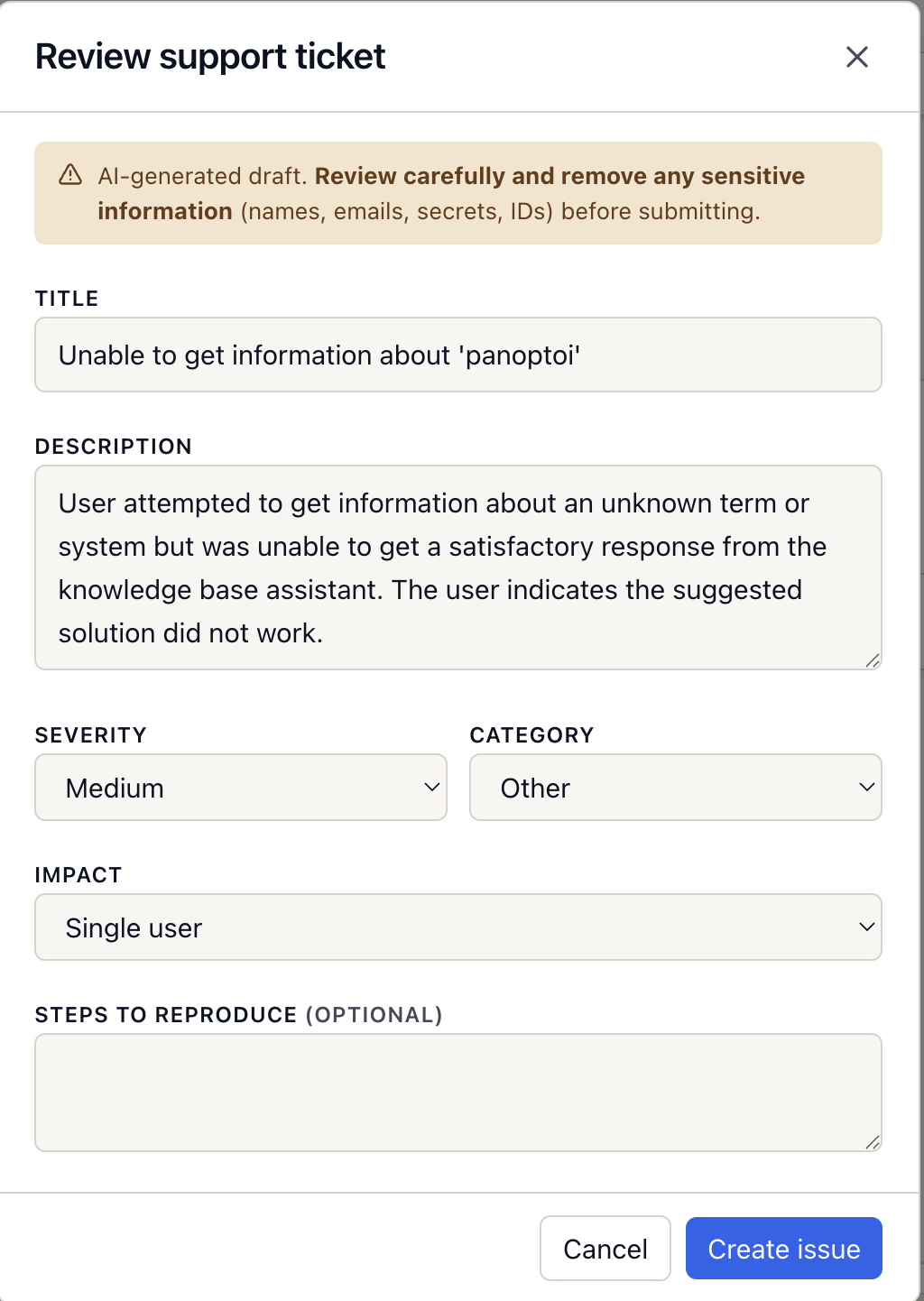 HITL ticket review modal