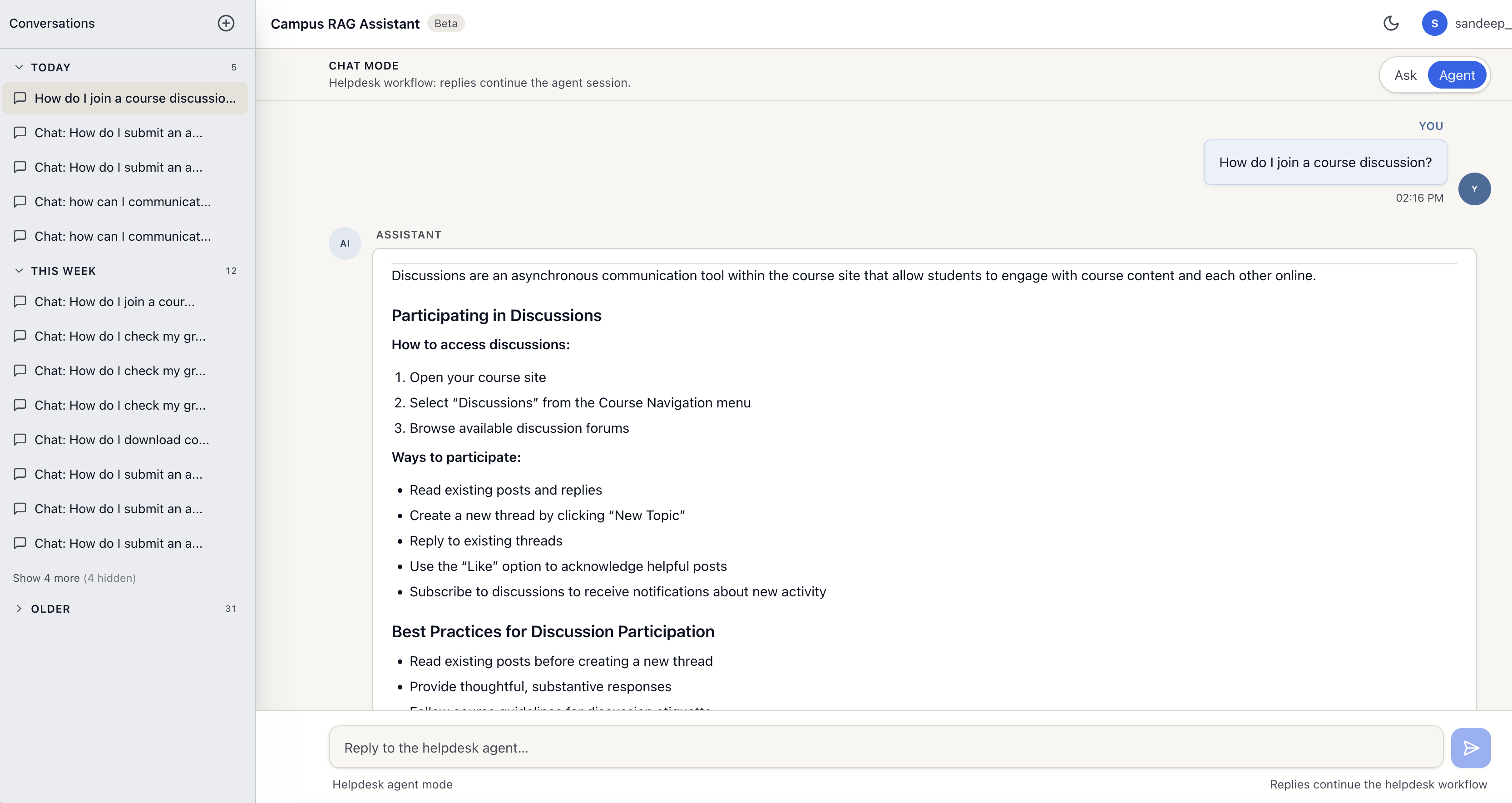 Structured KB answer with session history