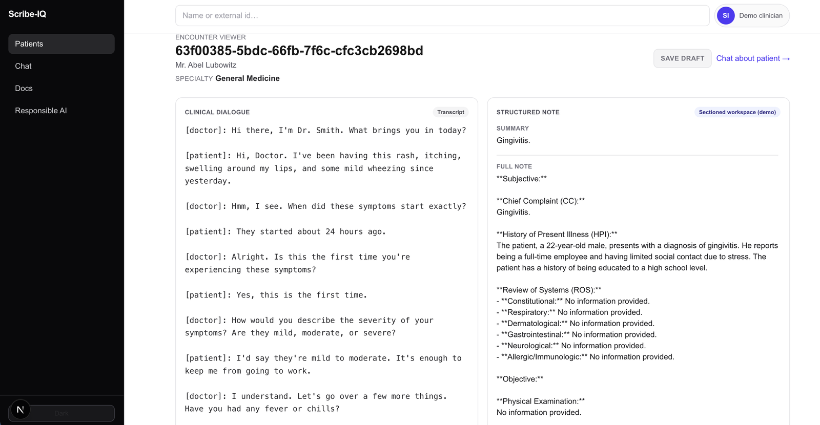 Clinical dialogue alongside structured note